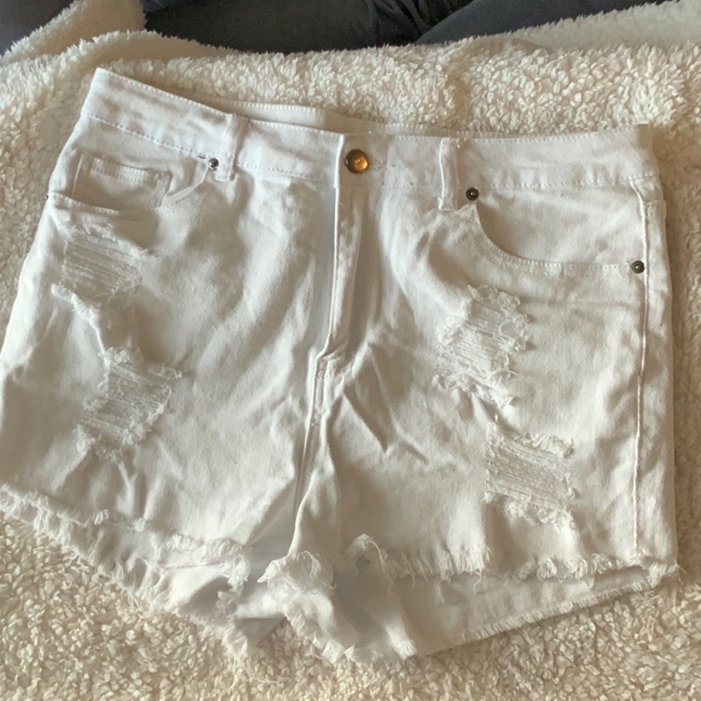 White Distressed Shorts